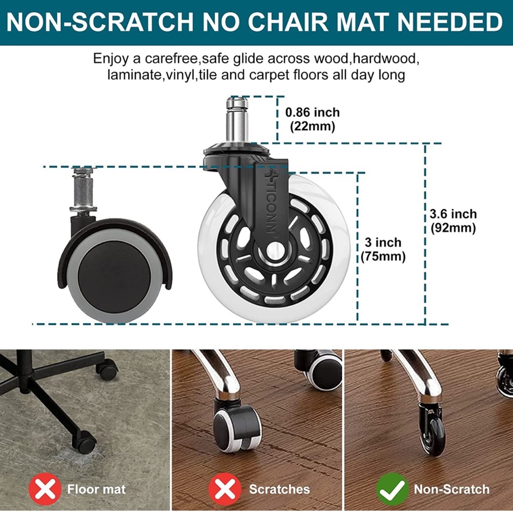 NWT TICONN Office Chair Caster Wheels Set of 5 - Picture 14 of 16